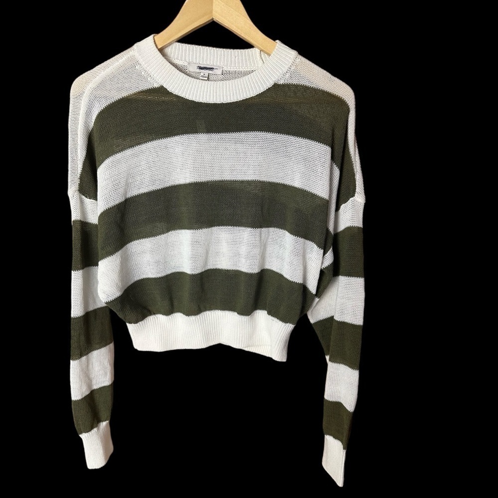 Madewell Loose Knit Crewneck Sweater White Green Stripe Medium - Picture 5 of 10